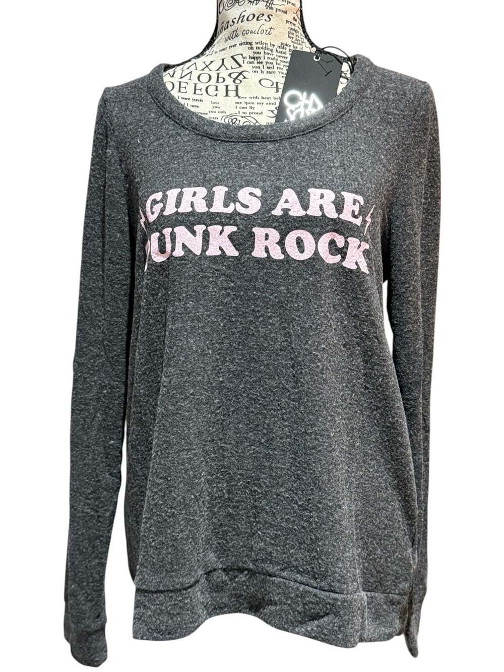 Chaser Girls Are Punk Rock Sweatshirt Large NWT Open Back Graphic Pullover